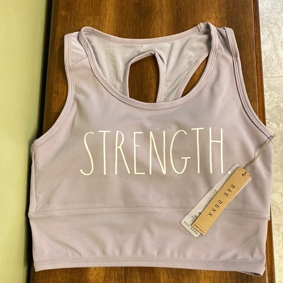 NEW Rae Dunn "STRENGTH." LONG LINE BRA/WORKOUT TOP  Wisteria (Purple) - Picture 1 of 6